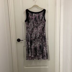 Sandra Darren Fit & Flare Dress - Size 12 - Purple, Pink & Black Abstract Print